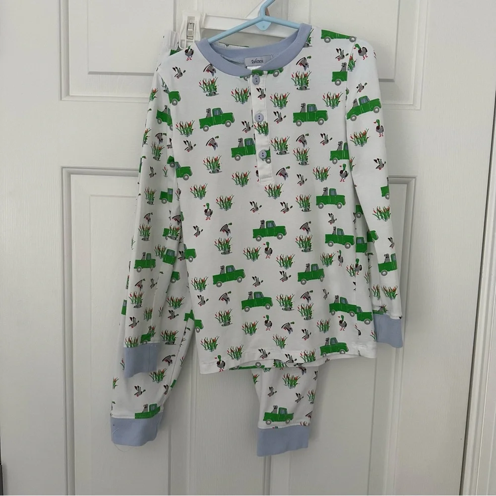 Ishtex Duck Hunting Mallard Dog Truck Long Sleeve Pajama Pants Set Boy Sz 6X/7